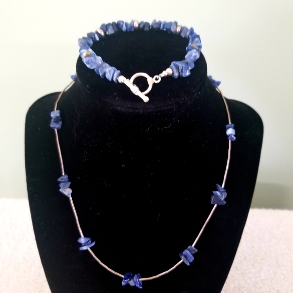 Jewelry - Necklace & Bracelet Set Featuring Sodalite Stones,Silver Accents & Toggle Clasp.